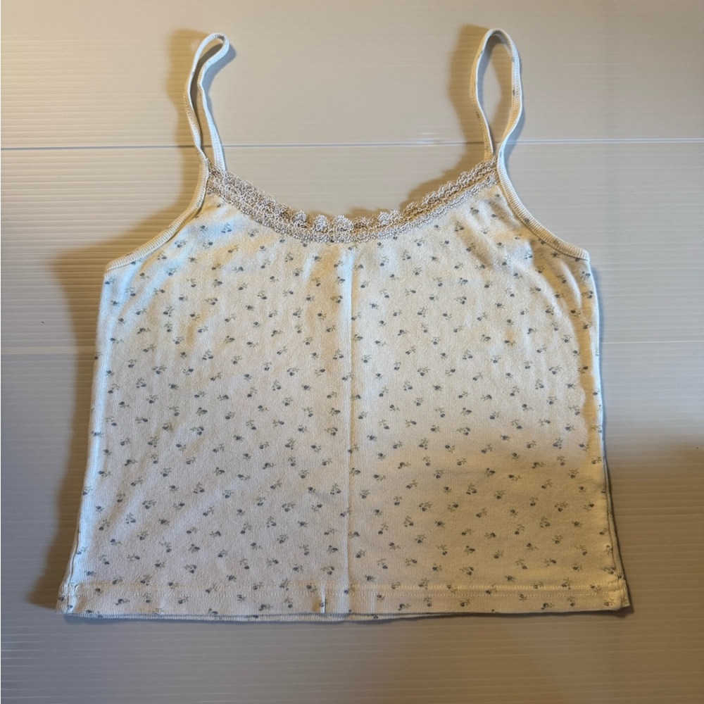 Brandy Melville Cream Lace Trim Top - Picture 2 of 3
